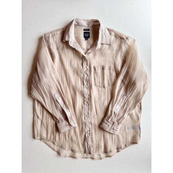 NWOT GAP Bedrock Beige Sheer Organza Oversized Button Up Big Shirt, Size S - Picture 3 of 13